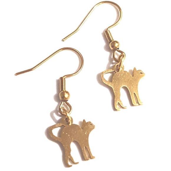 Gold Kitty Cat Earrings  - Picture 1 of 5